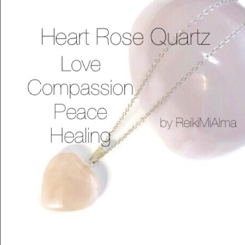 Heart Rose Quartz Crystal ReikiMiAlma Necklace